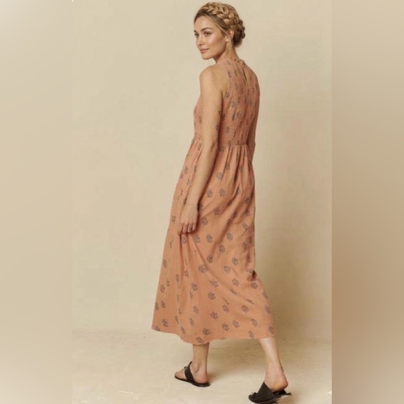 Indi&Cold women’s 100% organic cotton elastic waist sleeveless mid dress peach S - Picture 2 of 10